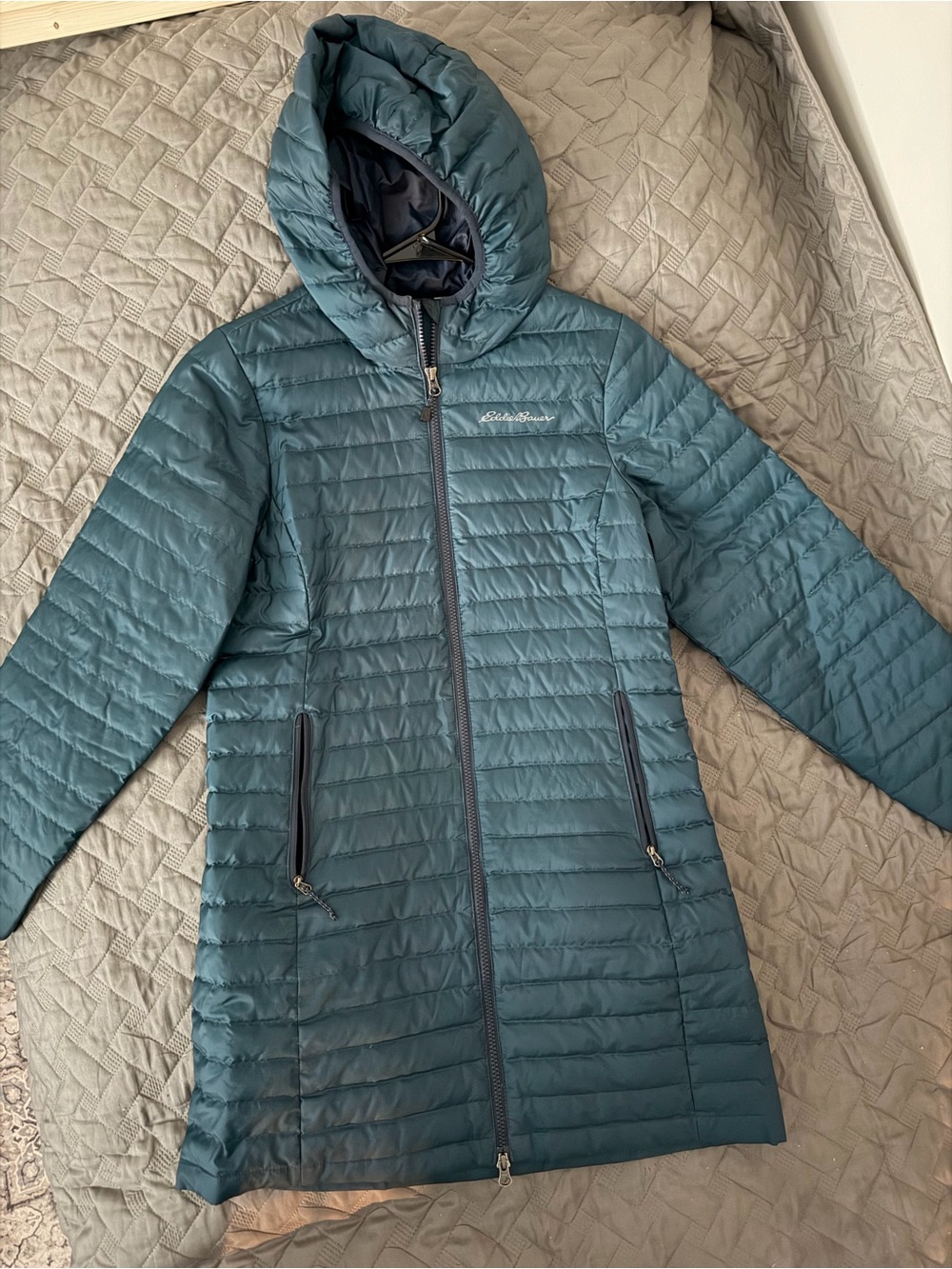 Eddie Bauer Teal Hooded Packable Quilted Puffer Coat